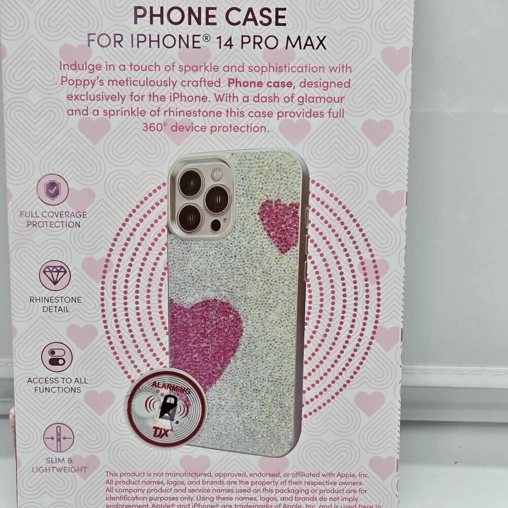 Glitter Pink Silver Hearts iPhone 14 Pro Max Rhinestone Coquette Princess NeW - Picture 5 of 6
